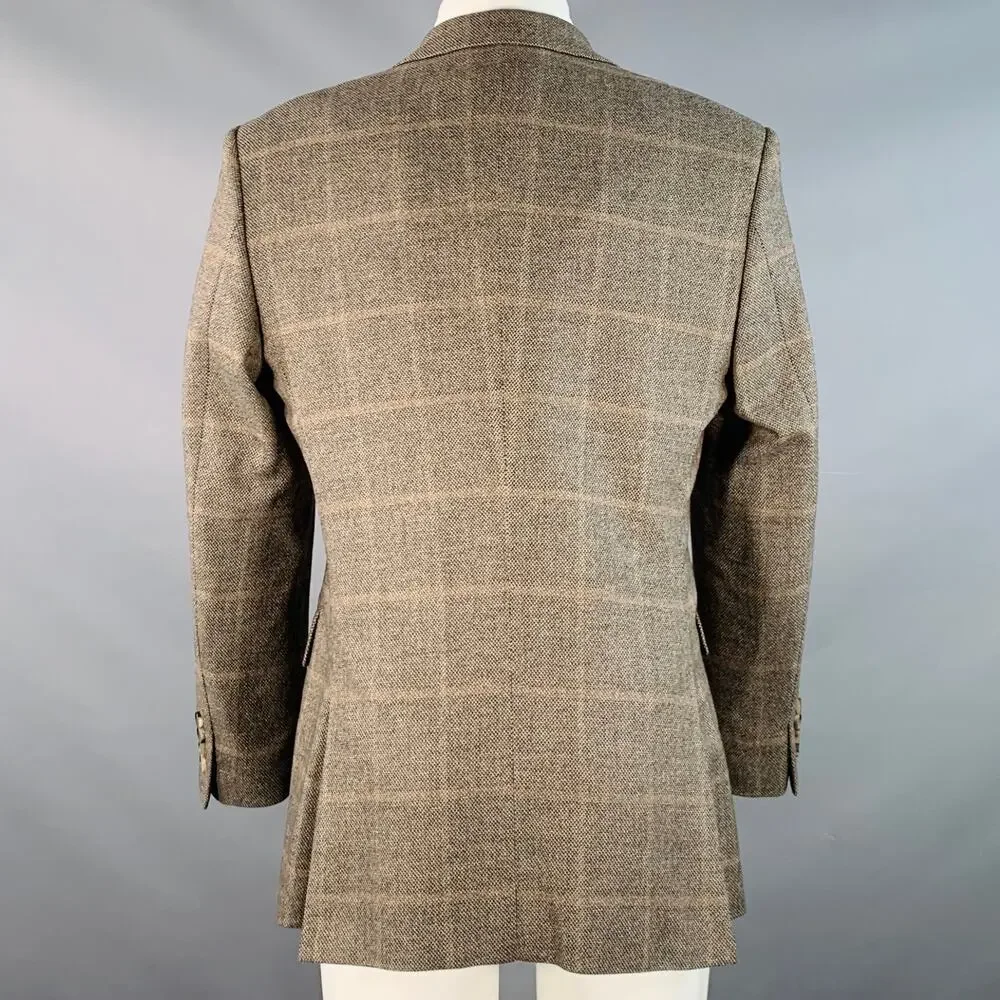 BOSS by HUGO BOSS Size 38 Brown Black Virgin Wool Cashmere Windowpane Sport Coat